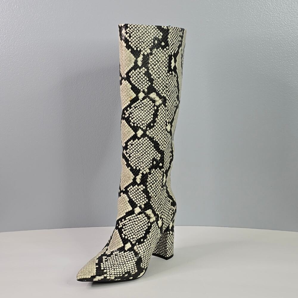 Inc Cream/Black Snakeskin Print Knee-High Boots